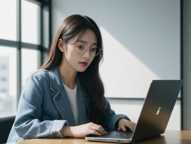 학생이 노트북으로 온라인 학습 계획을 확인하는 모습